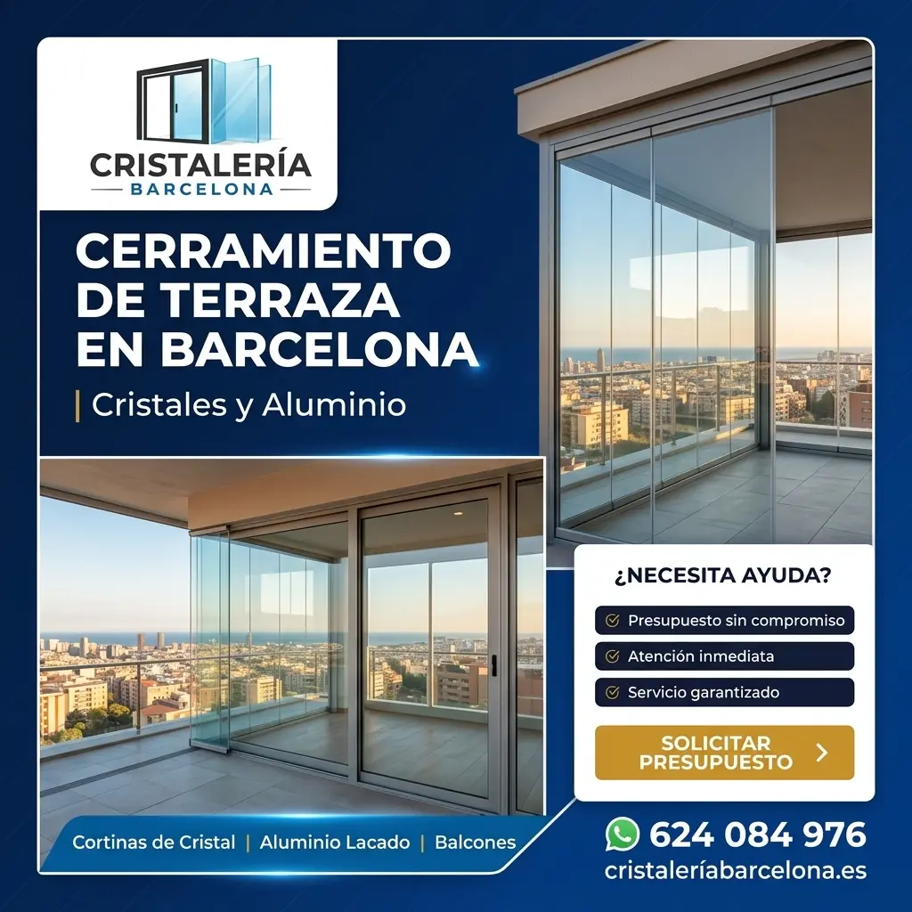 Cerramiento de terraza en Barcelona con cortinas de cristal y aluminio